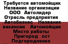 Требуется автомойщик › Название организации ­ ООО “Автолидер“ › Отрасль предприятия ­ Автобизнес › Название вакансии ­ Автомойщик › Место работы ­  Пригород, ост. Подгородненко › Минимальный оклад ­ 15 000 › Максимальный оклад ­ 20 000 › Возраст от ­ 18 › Возраст до ­ 35 - Приморский край, Артем г. Работа » Вакансии   . Приморский край,Артем г.